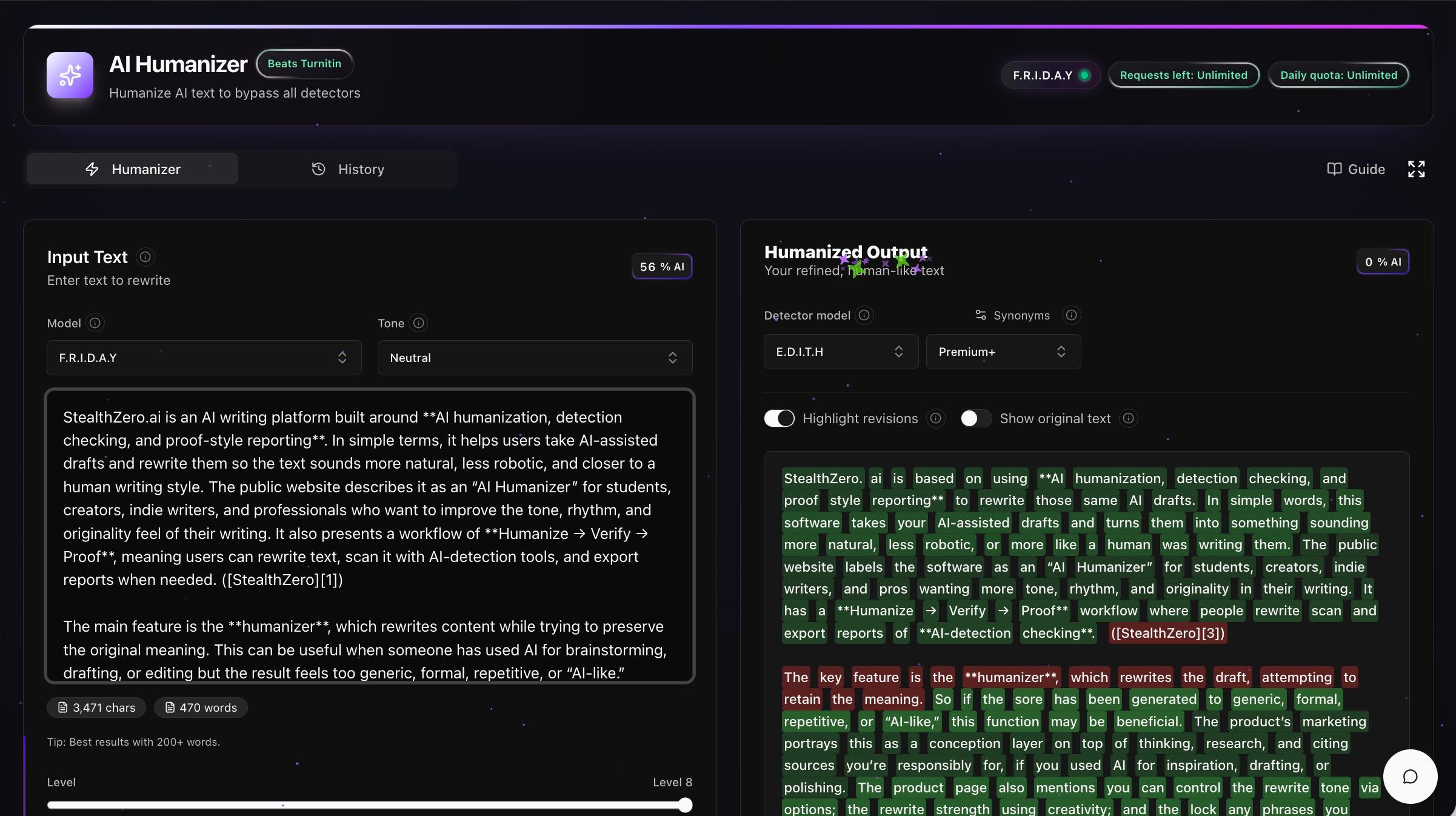 Humanizer — StealthZero dashboard